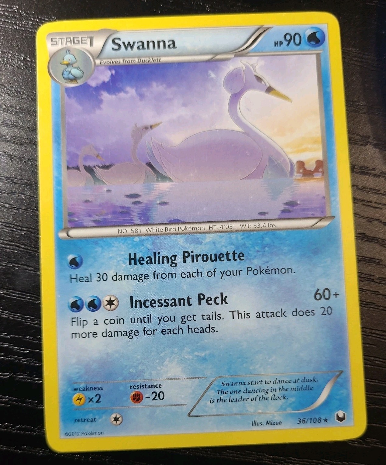 Swanna- Dark Explorers 36/108- Rare-  Pokémon TCG