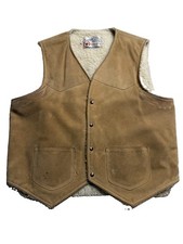 The Leather Shop Vintage Sears Tan Leather Vest Sherpa Lined Size L Distressed