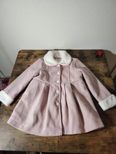 Girls Sz 5 Pink Coat Holiday Christmas themed Faux Fur Button Down peacoat