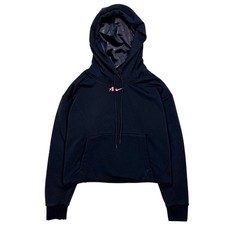 Nike Cropped Hoodie Womens Size S Oversized Black Pink Logo Satin Hood