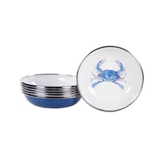 Golden Rabbit Enamelware Tasting Dish Bowls, 4 ounce, Blue Crab, Set of 6