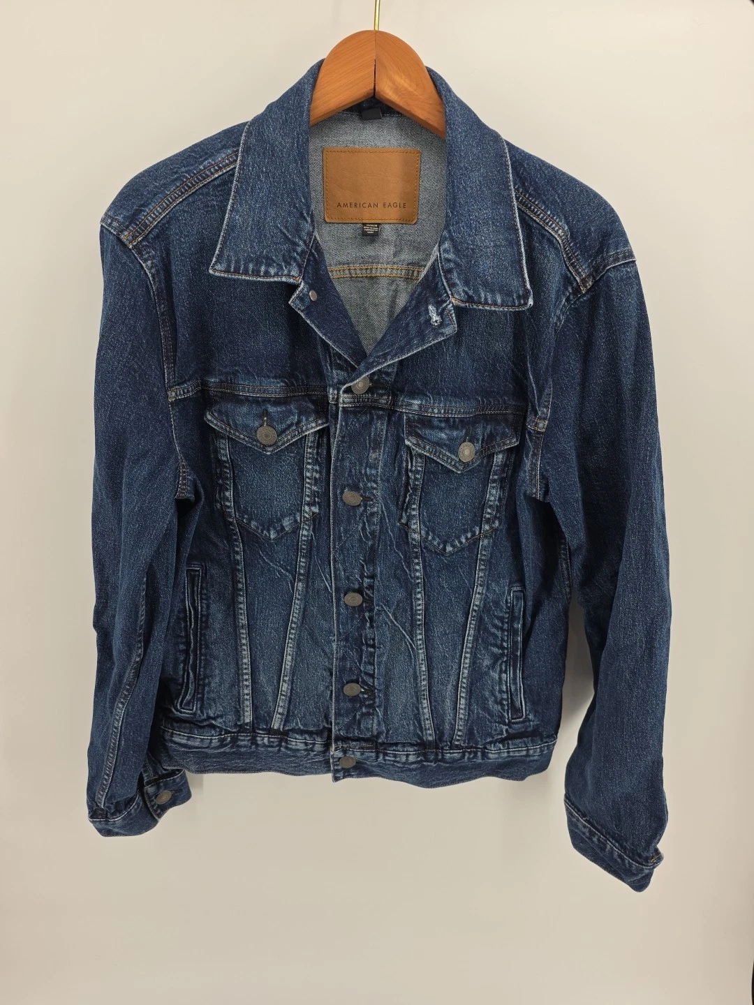 American Eagle Outfitters Men’s Flex Denim Jacket V Trim Size M Medium Pockets