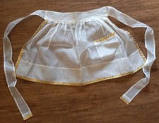 Vintage White Chiffon Sheer Gold Ric-Rac Handmade Half Apron Pocket Nice