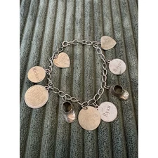 Vintage Sterling Silver Charm Bracelet Baby Shoes Initials Names Date