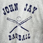 Gray long-sleeve baseball t-shirt with navy “John Jay Best XL” text and crossed baseball bat and softball graphic.