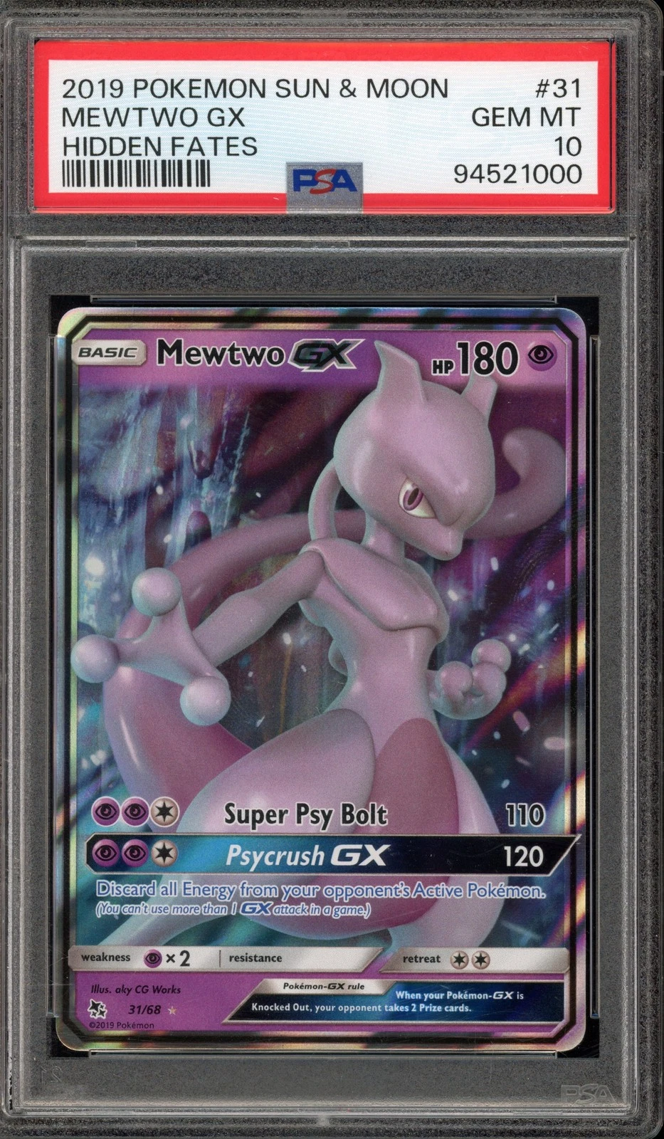 Pokemon Mewtwo GX Hidden Fates Holo Rare #31 PSA 10 Gem Mint