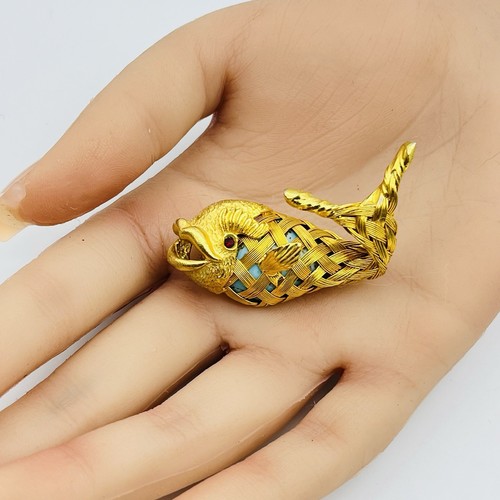 Vintage Wire Wrapped Fish Brooch Gold Tone 3D 1.75" - Picture 2 of 4