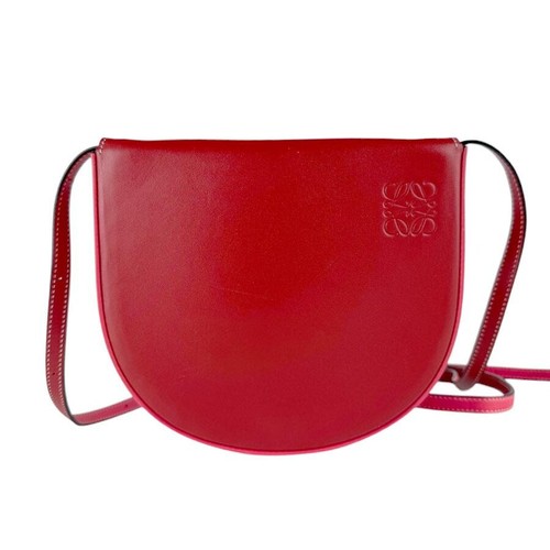 LOEWE Red Leather Heel Shoulder Bag Crossbody Magnetic Snap Auth