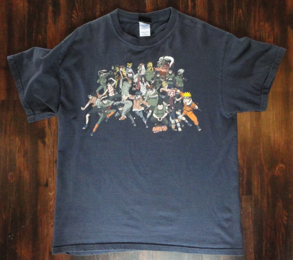 Vintage Y2K 2002 Shonen Naruto Manga Anime All Characters T Shirt Mens L Black - Image 2 of 4