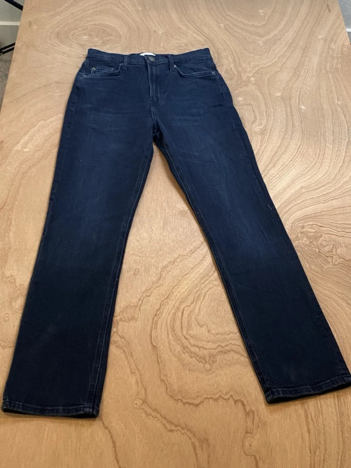 Jeans Zara para mujer talla 2 tiro alto lavado oscuro denim Foto 2 de 4