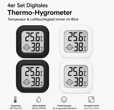 4x Digital Thermo Hygrometer Temperaturmessgerät Thermometer Luftfeuchtigkeit - Bild 1 von 4