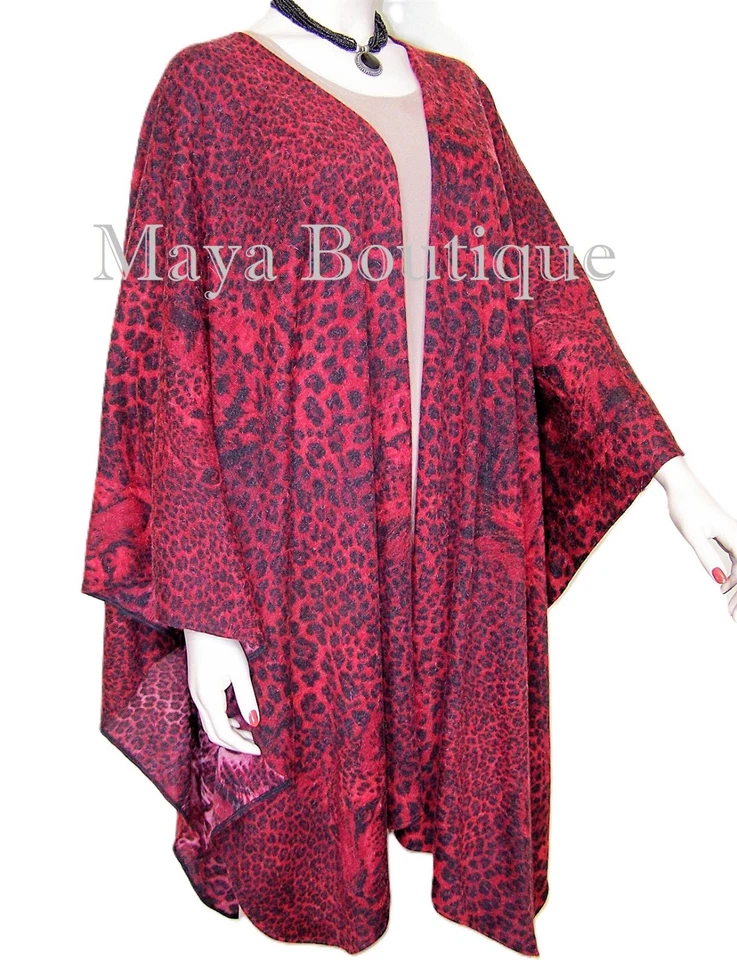 Abrigo Ruana Capa Estampado Tigre Lana Italiana Cachemira y Angora Rojo Maya Matazaro  Foto 3 de 4
