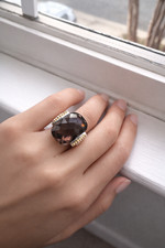 Large Smokey Quartz Sterling Silver Ring Size 6.5