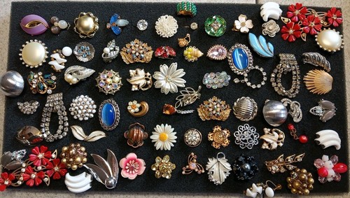 72 VTG SINGLE Rhinestone Thermoset Clip Screwback Earring Lot Pearl Glass Craft