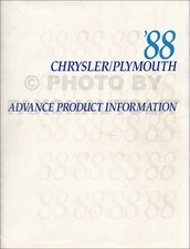 1988 Chrysler Plymouth Advance Color And Upholstery Album And Data Book Options