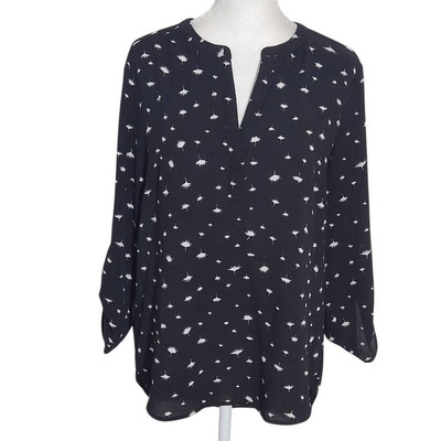 Daniel Rainn Black and White Dandelion Print Blouse Size Small High Low Blouse