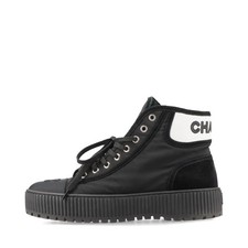 Chanel Coco Mark 21K Fabric High-top Sneakers EU38 Ladies' Black G38091 Logo Thi