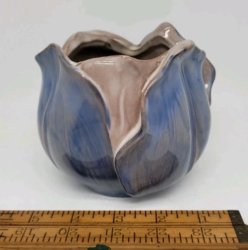 Vintage Stangl Pottery Tulip Flower Vase Planter Terra Rose USA blue/pink color
