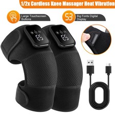 Cordless Knee Massager Heat Vibration Electric Heated Brace 3 Heating 3 Modes