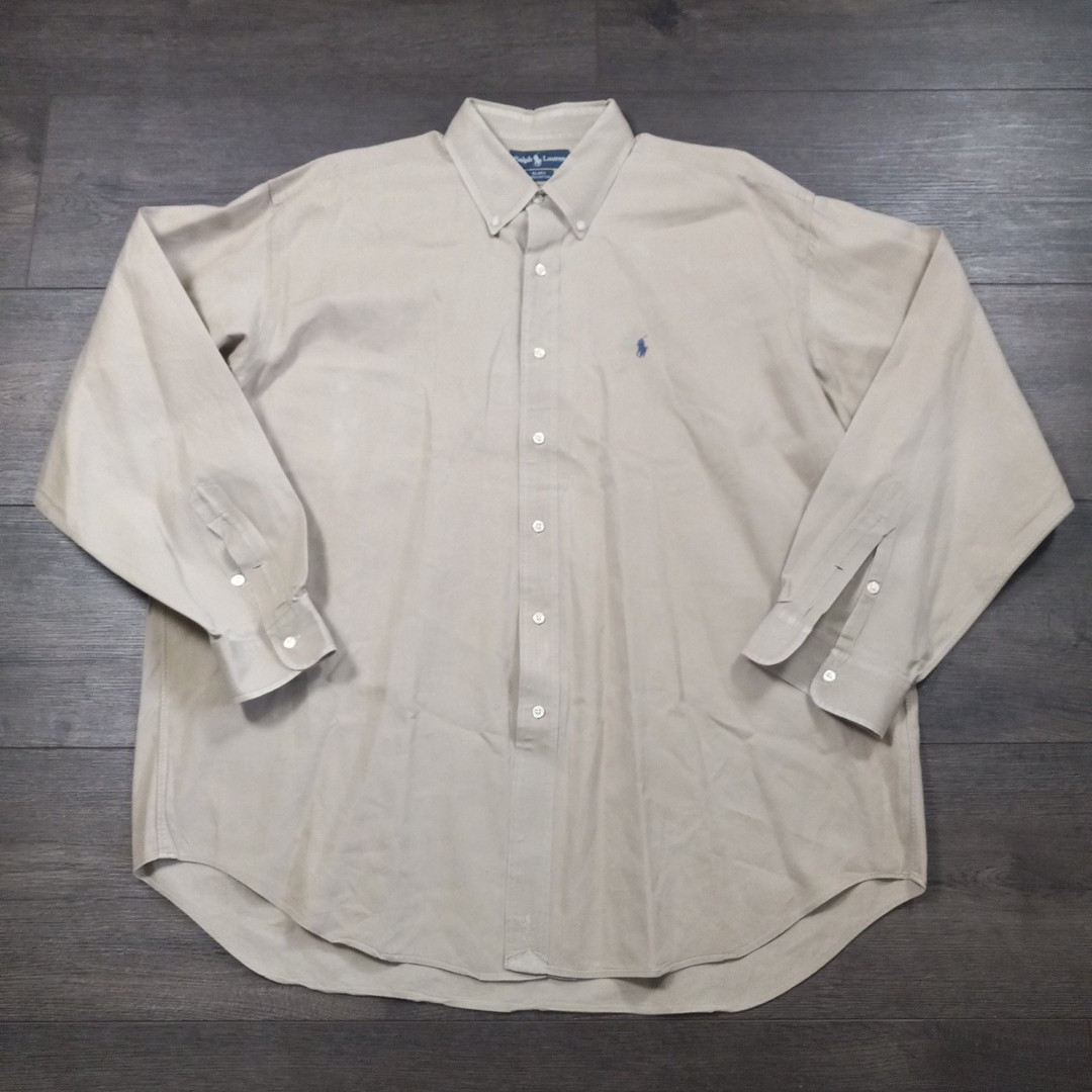 Polo by Ralph Lauren BLAIRE コットン無地シャツ刺繍L Ralph Lauren Blaire Button Up Shirt Men's Size XL Beige Longsleeve