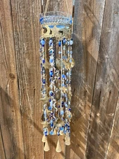 Celestial Blue Glass & Gold Wind Chime Vintage Bowl Bird Bath Feeder Chandelier