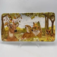 PIER 1 Dolomite 14” Ceramic Serving Platter Harvest Deer Fall Thanksgiving Tray