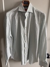 ISAIA Dress Shirt 17 / 43 Mens Blue  Green Check Plaid