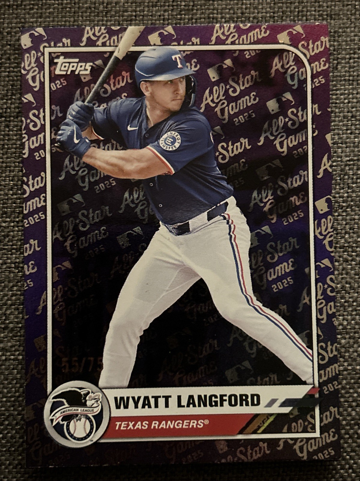 2025 Topps Wyatt Langford Purple Foil /75 All-Star Game #95 Texas Rangers