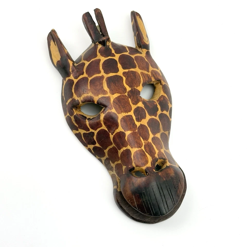 Giraffen Maske Holz | handgeschnitzte Wandmaske Afrika | ca. 22x12 cm | VTG Deko - Bild 1 von 4