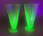 2 Uranium Green Depression Glass Parfait Optic Panel Pattern 5.75" Vintage