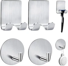 2-Pack Razor Holder For Shower + Adhesive Wall Hooks, 304 Silver 