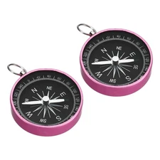 2Pcs Pocket Compass Outdoors Navigation Compass with Key Ring Pink
