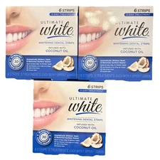 Ultimate White Whitening Dental Strips Infused W/Coconut Oil 3-Pack  6 Strips Ea