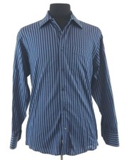 Ben Sherman Shirt MED 15.5 32 33 Long Sleeve Blue Stripe Jacquard