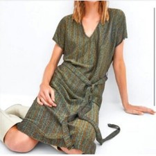 ZARA TRAFALUC Gold Metallic Stripe Textured Knee Length  Dress Size Medium