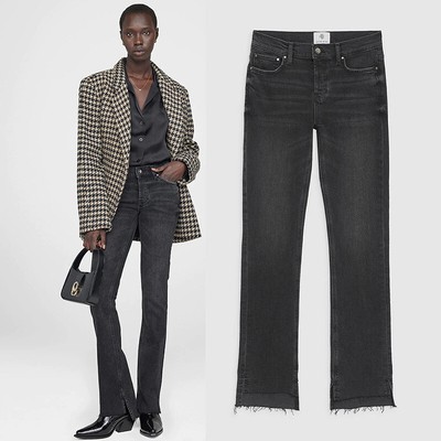 ANINE BING Classic Mid Waist Micro Elastic Black Grey Tight Pants Women's Jeans