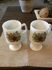 Pair Of Vtg CorningWear Milk Glass "Spice Of Life" Coffee Mugs