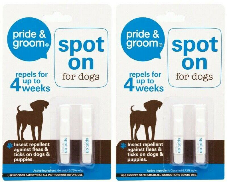 4x Pride & Groom Spot On for Dogs Puppies Insect Repellent Fleas Ticks Treatment