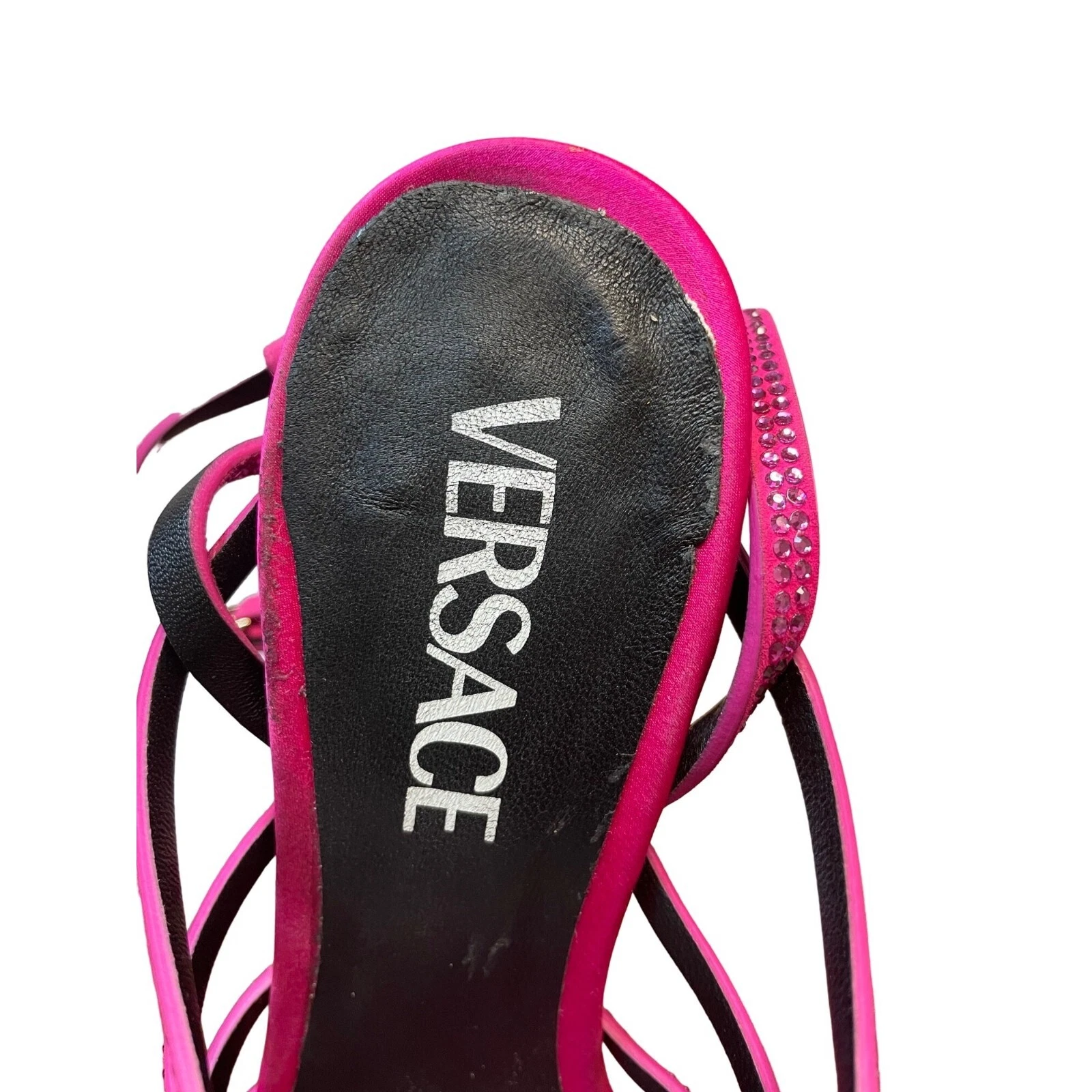 Sandali Versace Greca cristallo punta aperta plateau tacchi a stiletto rosa 39 EU