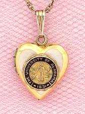 Rare ALABAMA Locket Antique Vintage University Of Alabama GF Necklace Red Enamel