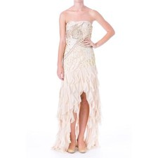 Sue Wong  Beige Embellished Chiffon Hi-Low Petal Ruffles Formal Gown 6 NEW