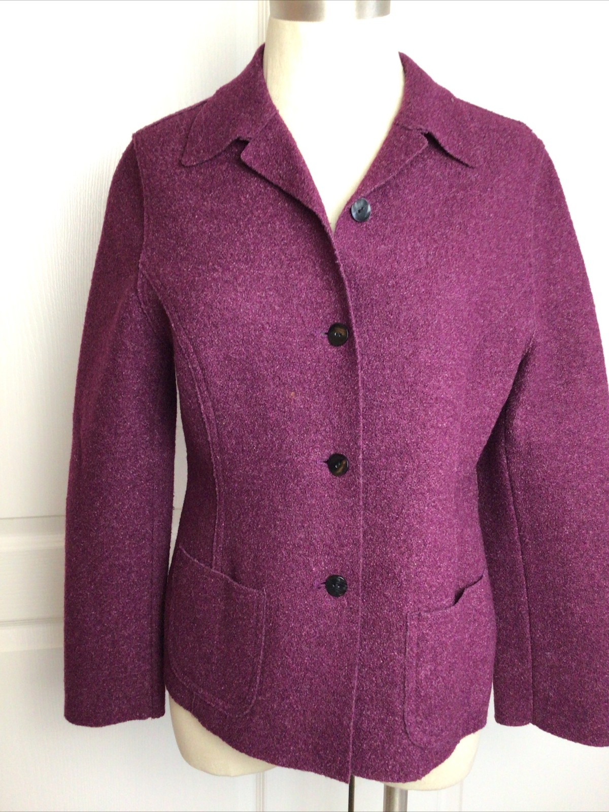 Lord & Taylor Burgundy Wool Blend Petite Jacket with Button Front & Pockets  