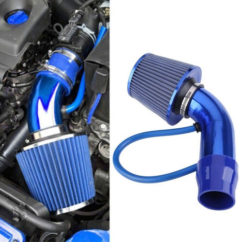Blue Car Cold Air Intake Filter Induction Pipe Power Flow Hose System 3" 76MM