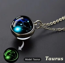 Pendant astrological sign necklace, glown to dark, Unique, Taurus
