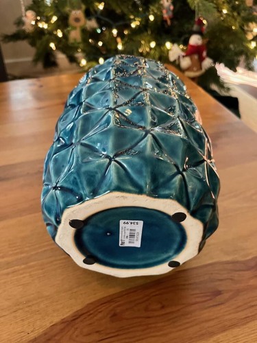 Pier 1 Blue 14" Tall Pineapple Ceramic Flower Vase Diamond Pattern Hard To Find - 第 8/12 張圖片