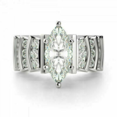 2Ct Lab Created Diamond 14K White Gold Finish Engagement Cluster Ring ...