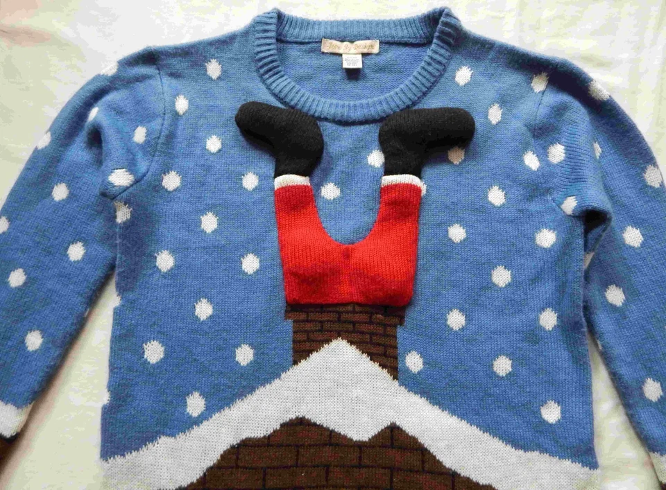 Suéter Invierno Navidad Papá Noel Cuello Redondo - Pequeño Mujer Azul Acrílico Foto 4 de 4