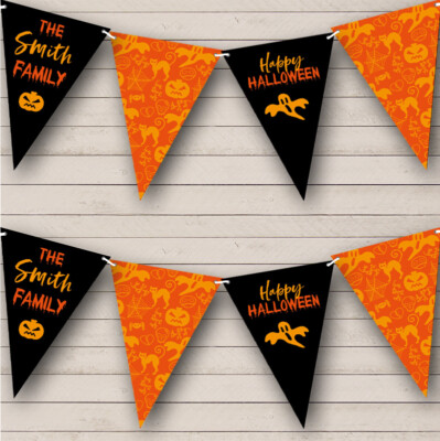 Kürbis Geist orange schwarz personalisiert Deko Banner Halloween Party Wimpelkette