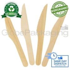 100 x Wooden Disposable Knives Biodegradable Wood Cutlery For Parties Catering