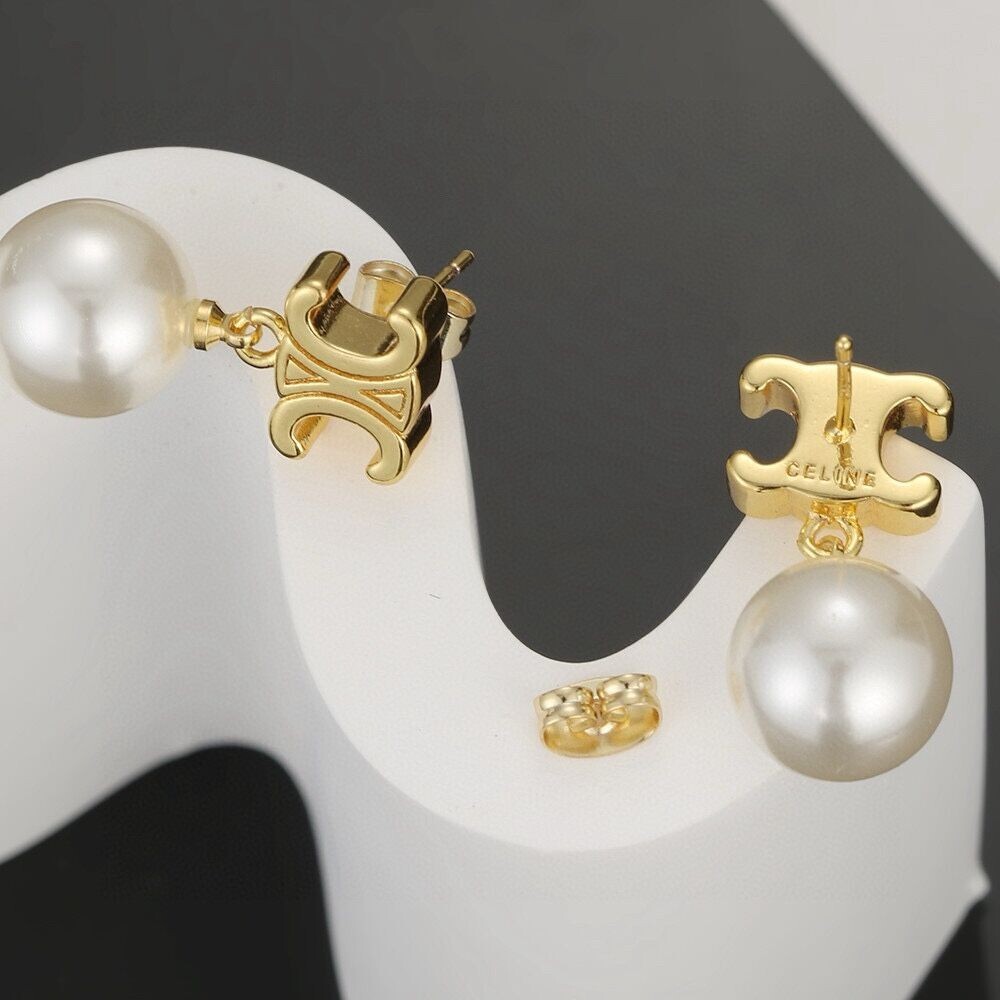 Celine Arc de Triomphe large gold pearl earrings | eBay
